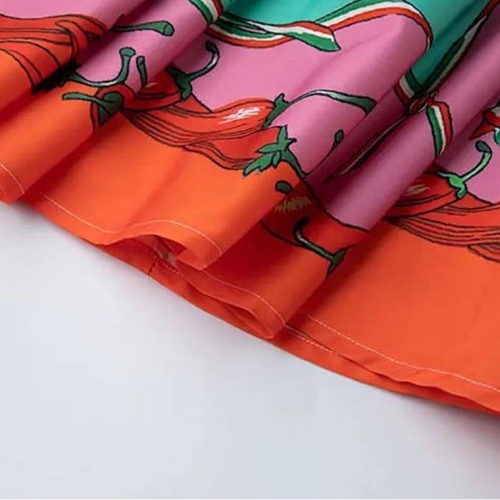 Dolce & Gabbana Turquoise Floral Print Maxi dress with Orange & Pink Accents - Picture 15 of 15